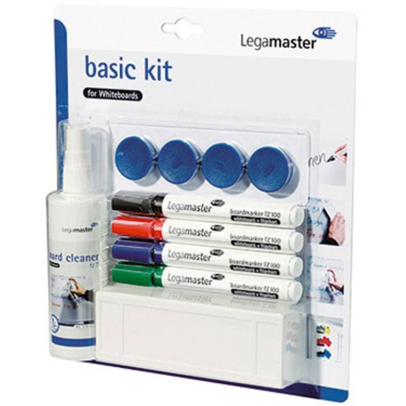 Basic Kit for Whiteboards 7-125100 Marqueur tableau blanc noir, bleu, rouge, vert contient effaceur, nettoya - Legamaster