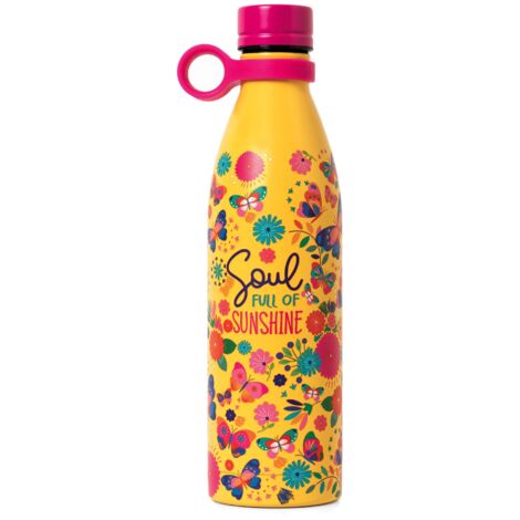 Legami - Hot&Cold, Bottiglia Termica 800 ml, Ø 8 cm, Leggera e Resistente, Chiusura Ermetica, Manico in Silicone Removibile, Tema Butterfly, Soul full of Sunshine, Senza BPA e Ftalati