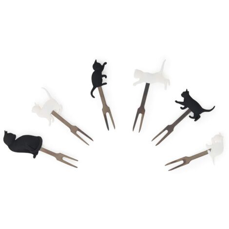 Legami - Set di 6 Forchettine per Aperitivo, Riutilizzabili, Durevoli, Adatte al Finger Food, 3,4x9 cm, Tema Cats