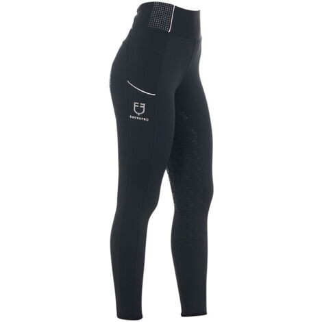 Leggings da donna per equitazione in tessuto tecnico full grip a vita alta: S, Blu navy