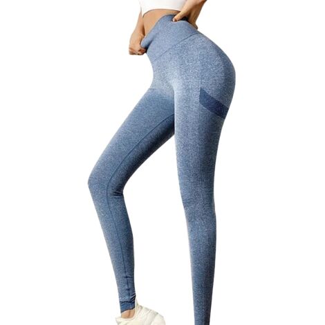 Leggings de Yoga Élasticité Haute Couleur Gris Bleu pour Course à Pied Cyclisme
