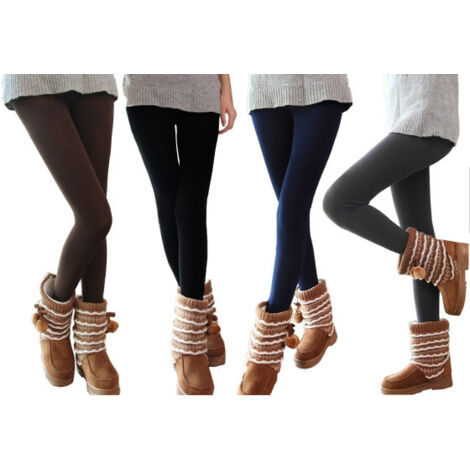 Leggings En Peluche Pour Femmes De Grande Taille Pantalon Chaud Noir