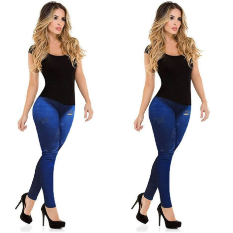Leggings Femmes Effet Jeans Amincissant Couleurs Claires Et Foncées