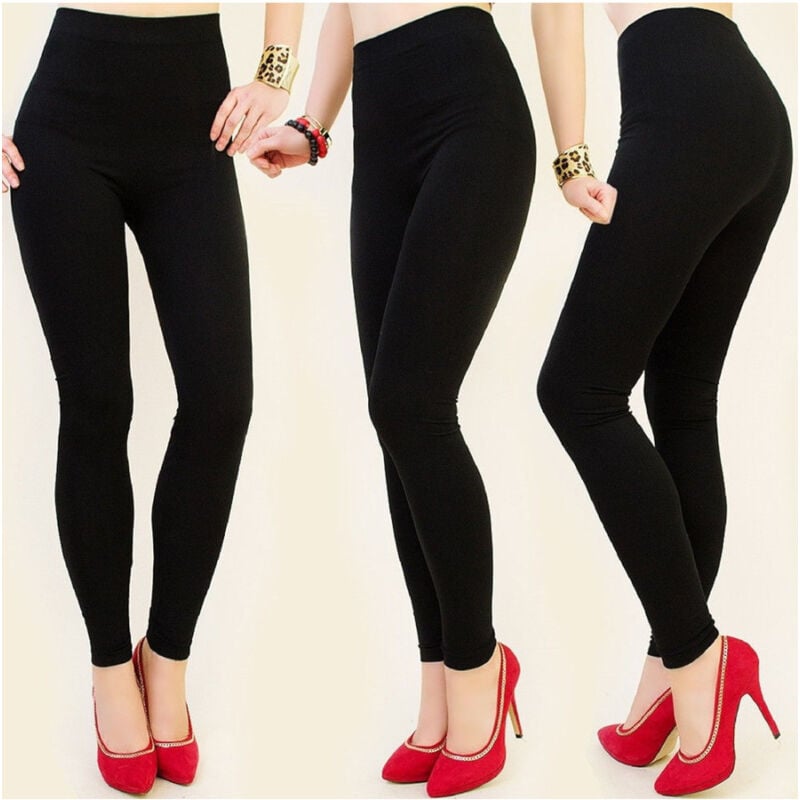 Image of Leggings Mod.919 Elastici Nero Tessuto Opaco Da Donna Comodi Eleganti - - Trade Shop Traesio