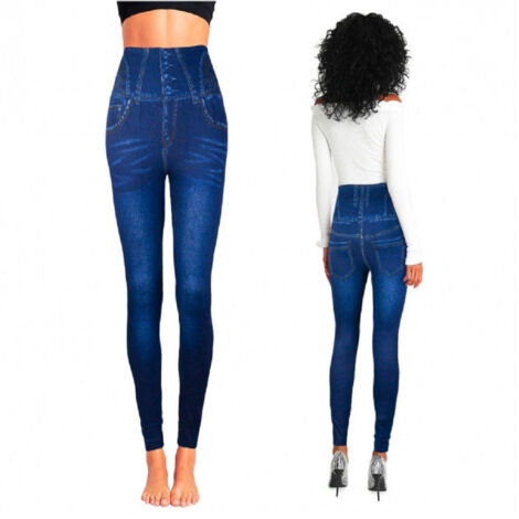Leggings Termici N9050 Effetto Denim Ruinur Mod. Maia Con Interno Felpato Blu M-l