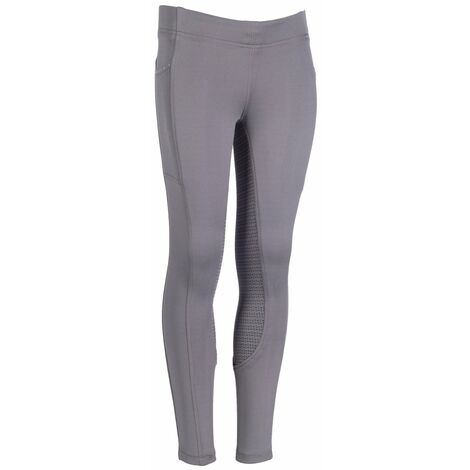Leggins da equitazione bambina a vita alta con grip totale in silicone modello Lana: 6/7 anni, grigio scuro 9300