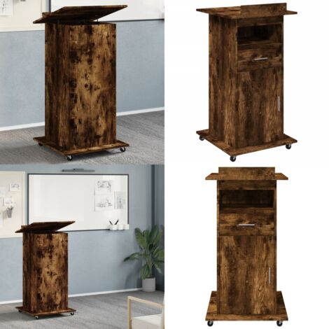 Leggio con Ruote e Cassetto Rovere Fumo 55x55x107cm Multistrato - Leggio con cassetto - Leggio con deflettore