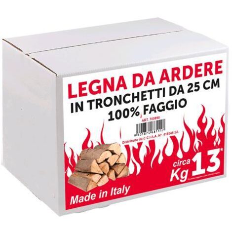 Legna da ardere in tronchetti legno di faggio 25 cm confezione da 28 dm  per camini barbecue e stufe