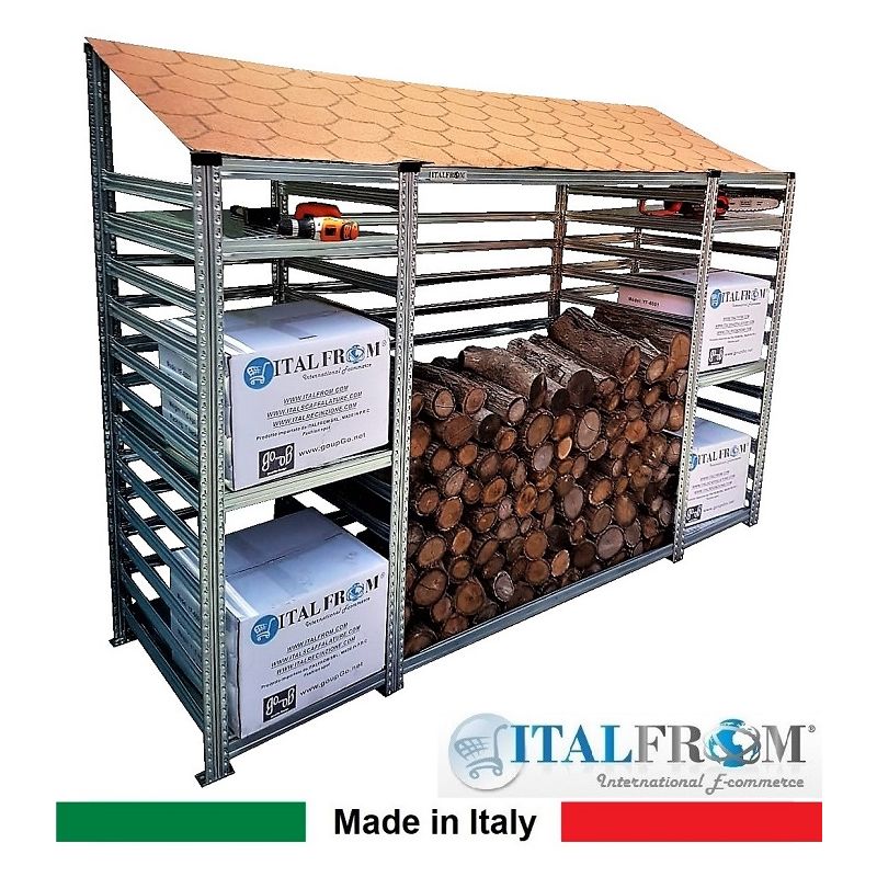 Italfrom © - Legnaia Modulare italfrom� in Acciaio Zincato Autoportante - con 6 Ripiani Portaoggetti - Modulo Iniziale - cm L248(M1=60 + M2=128 +