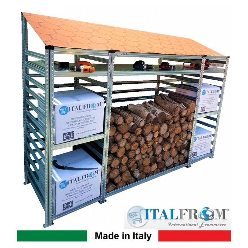 Italfrom © - Legnaia Modulare italfrom� in Acciaio Zincato Autoportante - con 7 Ripiani Portaoggetti - Modulo Iniziale - cm L218(M1=60 + M2=98 +