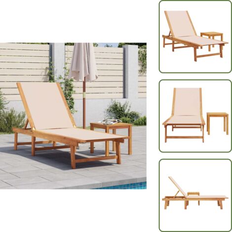 Legno acacia - vidaXL Lettino Prendisole con Tavolo Crema Massello Acacia e Textilene - Textilene