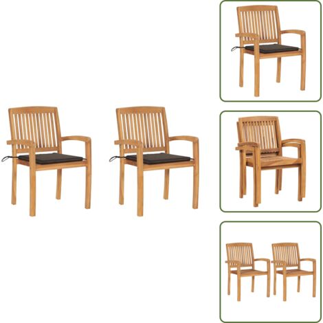 Legno di teak - vidaXL Sedie da Giardino 2 pz e Cuscini Grigio Talpa Massello di Teak - Sedie esterne