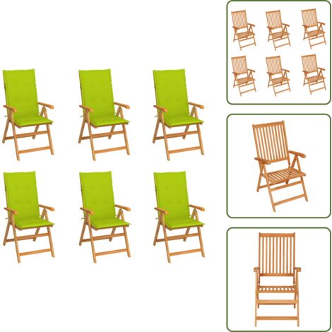 Legno di teak - vidaXL Sedie da Giardino 6 pz e Cuscini Verde Brillante Massello Teak - Sedie pieghevoli
