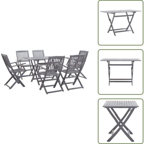 Legno massello acacia - vidaXL Set da Pranzo per Giardino 7 pz Legno Massello di Acacia Grigio - Tavolo pieghevole