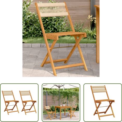 Legno massello di acacia -  Sedie Bistrò 2pz Beige in Legno Massello di Acacia e Corda