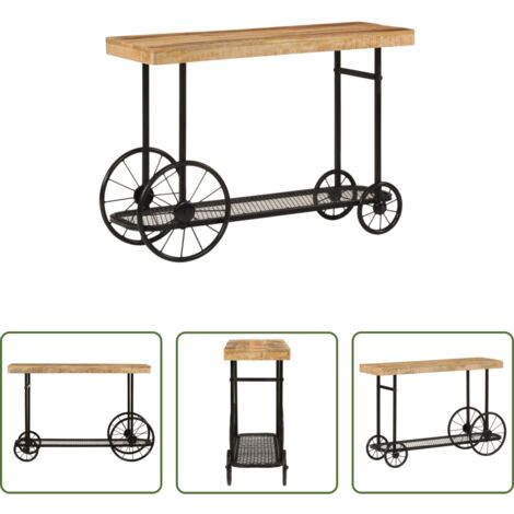 Legno massello mango -  Tavolo Consolle 112x36x76 cm in Legno Massello di Mango e Ferro