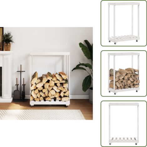 Legno massello - vidaXL Portalegna con Ruote Bianco 76,5x40x108 cm Legno Massello Pino - Pino