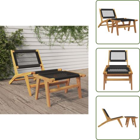 Legno massello - vidaXL Sedia da Giardino Poggiapiedi Legno Massello di Teak Poliestere - Design classico