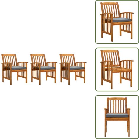 Legno massello - vidaXL Sedie da Pranzo per Giardino 3pz Cuscini in Massello di Acacia - Acacia