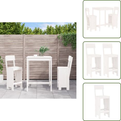 Legno massello - vidaXL Set Bar da Giardino 3 pz Bianco in Legno Massello di Pino - Bar in legno