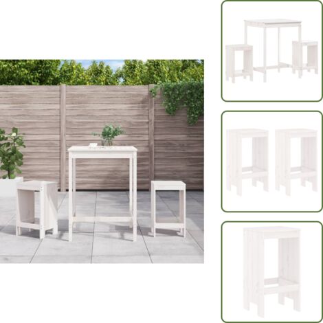 Legno massello - vidaXL Set Bar da Giardino 3 pz Bianco in Legno Massello di Pino - Bar in legno