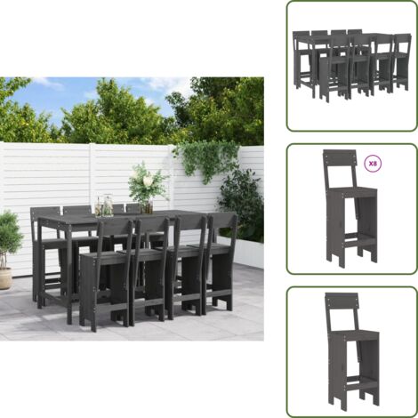 Legno massello - vidaXL Set Bar da Giardino 9 pz Grigio in Legno Massello di Pino - Bar in legno