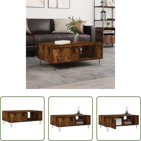 Legno multistrato -  Tavolino da Salotto Rovere Fumo 90x60x35cm in Legno Multistrato