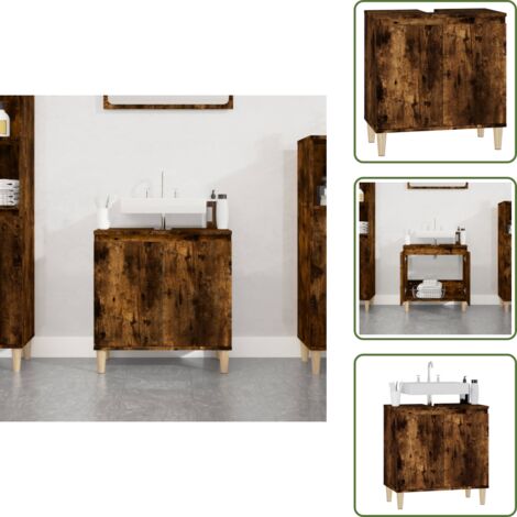 Legno multistrato - vidaXL Mobile Lavabo Rovere Fumo 58x33x60 cm in Legno Multistrato - Lavabo in legno