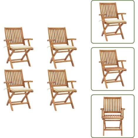 Legno teak - vidaXL Sedie da Giardino Pieghevoli con Cuscini 4 pz Massello di Teak - Mobili da giardino