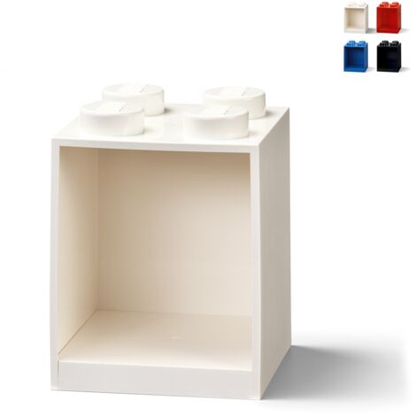 LEGO Brick Wandregal mit 4 Noppen Ablagebox - Weiß
