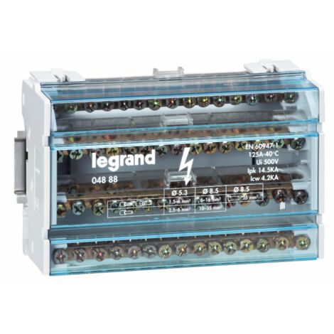 Legrand 004888 Distribuidor modular monobloque Lexic - 4P - 125 A - 15 conexiones - 8 módulos