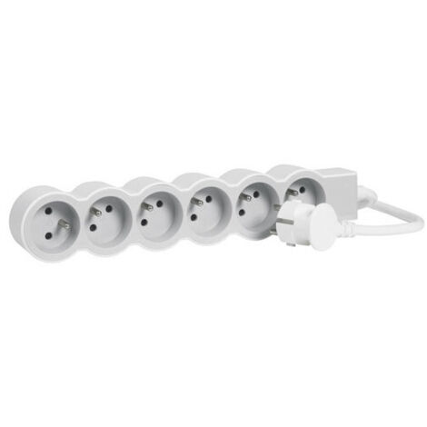LEGRAND 049494 - PROLONGADOR EXTRAPLANO MULTITOMAS CON 6 TOMAS A TIERRA CON CORDON 3M - BLANCO Y GRIS CLARO