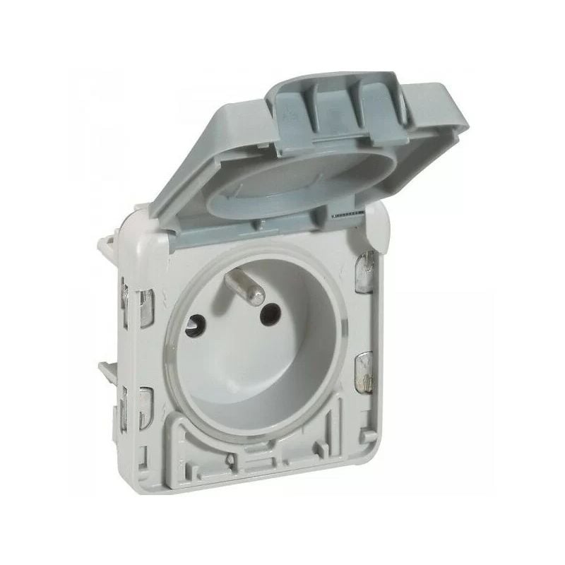 069555 Prise de courant 2P+T 16A 250V à volet ouverture auto plexo gris - Legrand