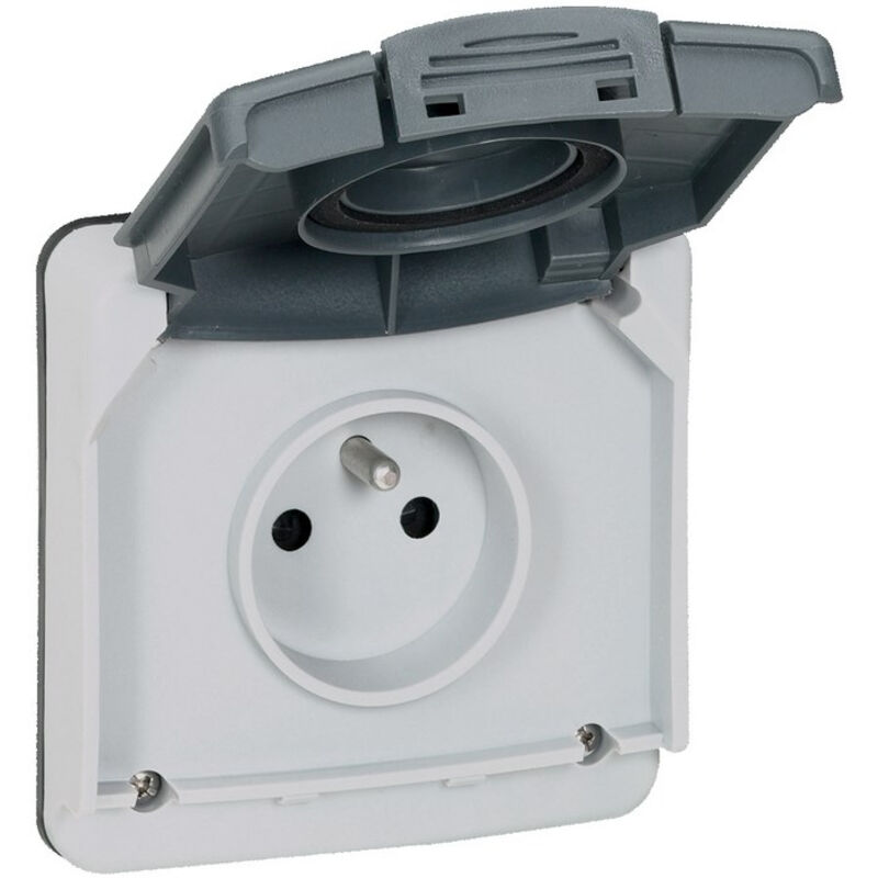 Prise de courant étanche 2P+T avec volet Plexo IP66 composable 16A 250V grise LEGRAND 090486