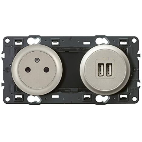 Legrand 099518 Presa con messa a terra Céliane Surface e caricatore 2 USB precablato - titanio