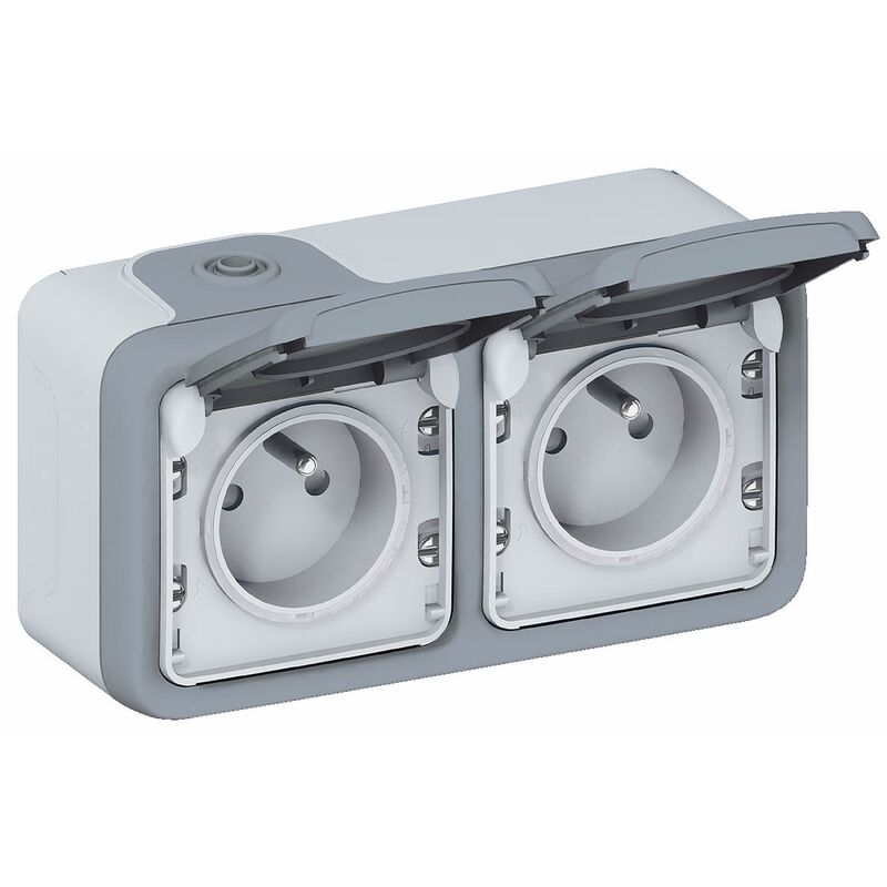 

Legrand - 2P zócalo con la Tierra impermeable al agua x 2 proyecciones horizontales - Gris