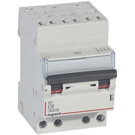 Legrand 407912 Disjoncteur DX³6000 10kA arrivée haute automatique départ bas à vis 4P 400V - 6A - courbe C