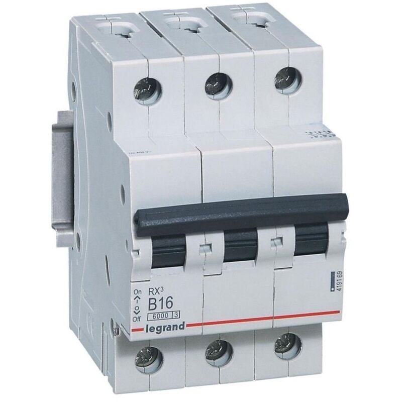 RX3 419235 lot de 4 disjoncteurs magnétiques thermiques, caractéristiques c, 16 a, 3 pôles, capacité de coupure 6000 a, - Legrand