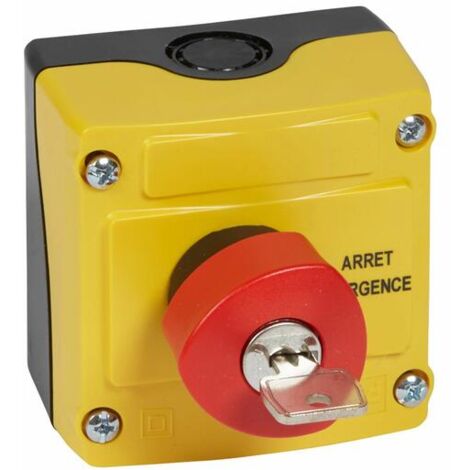 Legrand – Boîtier de protection pour prise électrique Ø40 – Arrêt d'urgence rouge à clé n°455 – IP66 – Montage en saillie – Couvercle jaune
