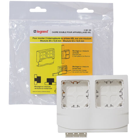 Legrand – Cadre double pour appareillage saillie – Pour moulures 12,5mm – Installation verticale/horizontale – Séparation des courants