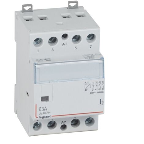 Legrand – Contacteur tétrapolaire 63A – Bobine 230V – 4 contacts NF pour gestion à distance – Compatible chauffe-eaux et éclairage