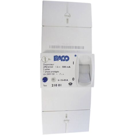 Legrand – Disjoncteur bipolaire différentiel 500 mA instantané 45 A – Plombable, courant de défaut 0,5 A – 21001
