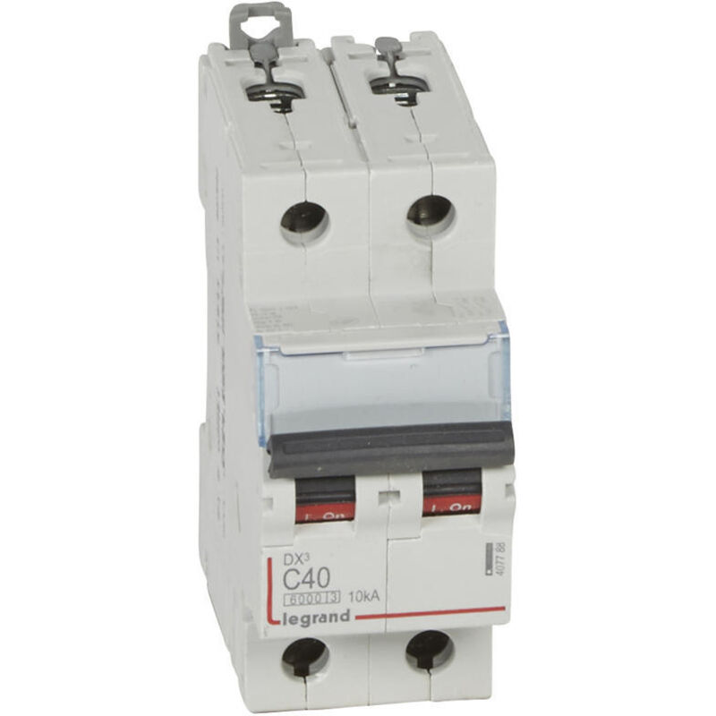 Disjoncteur DX³6000 10kA arrivée haute et départ bas à vis 2P 230V à 400V - 40A - courbe c - 2 modules - 407788 Legrand