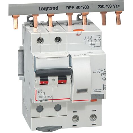 Legrand – Disjoncteur différentiel 10A 30mA courbe C 2 pôles type AC – Tension 230V à 400V – Pouvoir de coupure 6kA – Installation facile par bornes à vis
