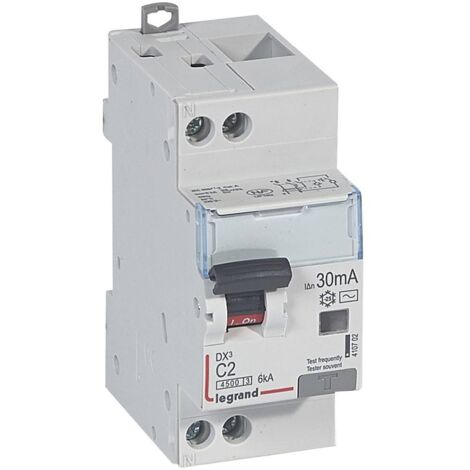 Legrand – Disjoncteur différentiel 2A – Courbe C 30mA – Tension 230V – 2 pôles type AC – Protection IP20 – Compatible peigne HX³