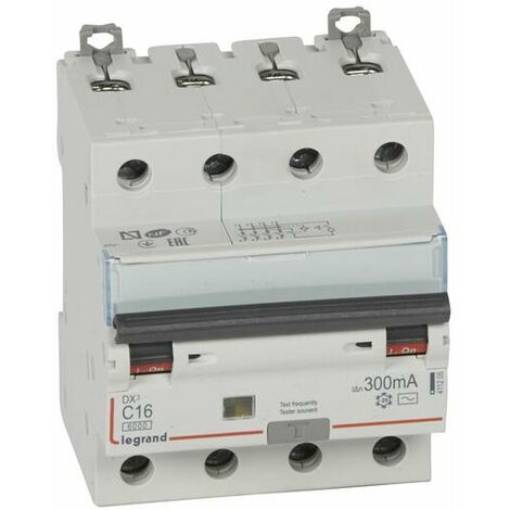 Legrand – Disjoncteur différentiel 16A 4 pôles C 300mA – Protection triphasée AC – Montage encastré par vis – Arrivée haute départ bas