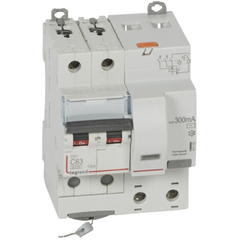 Legrand – Disjoncteur différentiel monobloc 10kA 63A type AC – 2 pôles 230V à 400V – Courbe de déclenchement 300mA – Montage encastré IP20