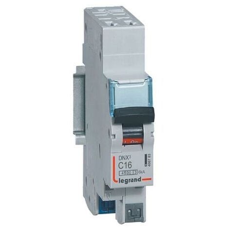Legrand Disjoncteur Phase+Neutre DNX³4500 6kA arrivée et sortie borne automatique - 1P+N 230V 16A courbe C - 1 module