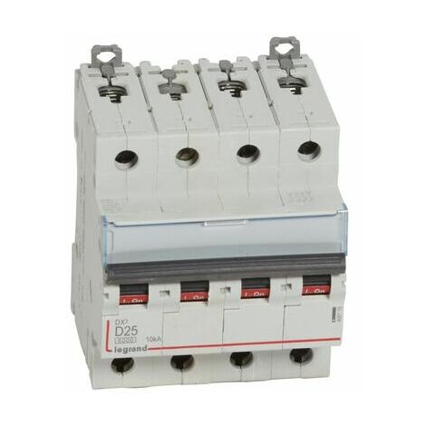Legrand – Disjoncteur tétrapolaire 25A 10kA – Courbe D pour déclenchement rapide – Connexion à vis – Protection IP20 pour installations résidentielles