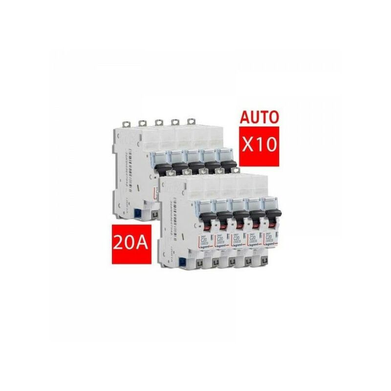 Lot de 10 Disjoncteur Phase+Neutre DNX³4500 6kA arrivée et sortie borne automatique - 1P+N 230V 20A courbe c - 1 module